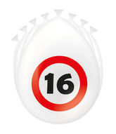 Ballonnen 16 Jaar Verkeersbord 30cm 8st